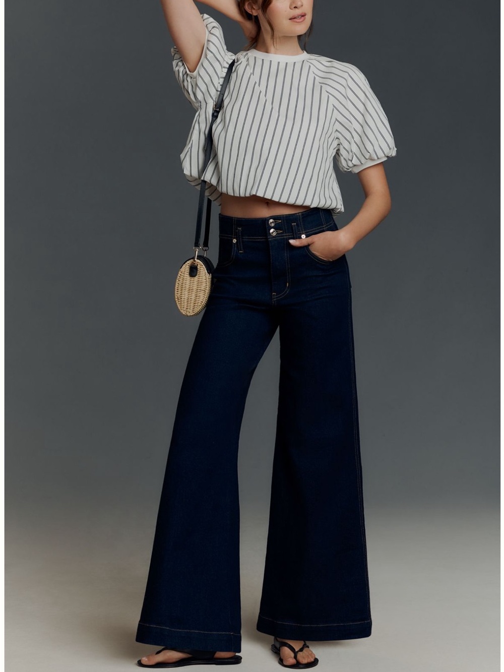 Frame Denim Dark Indigo High-Rise Wide Leg/flare Jeans - Petite